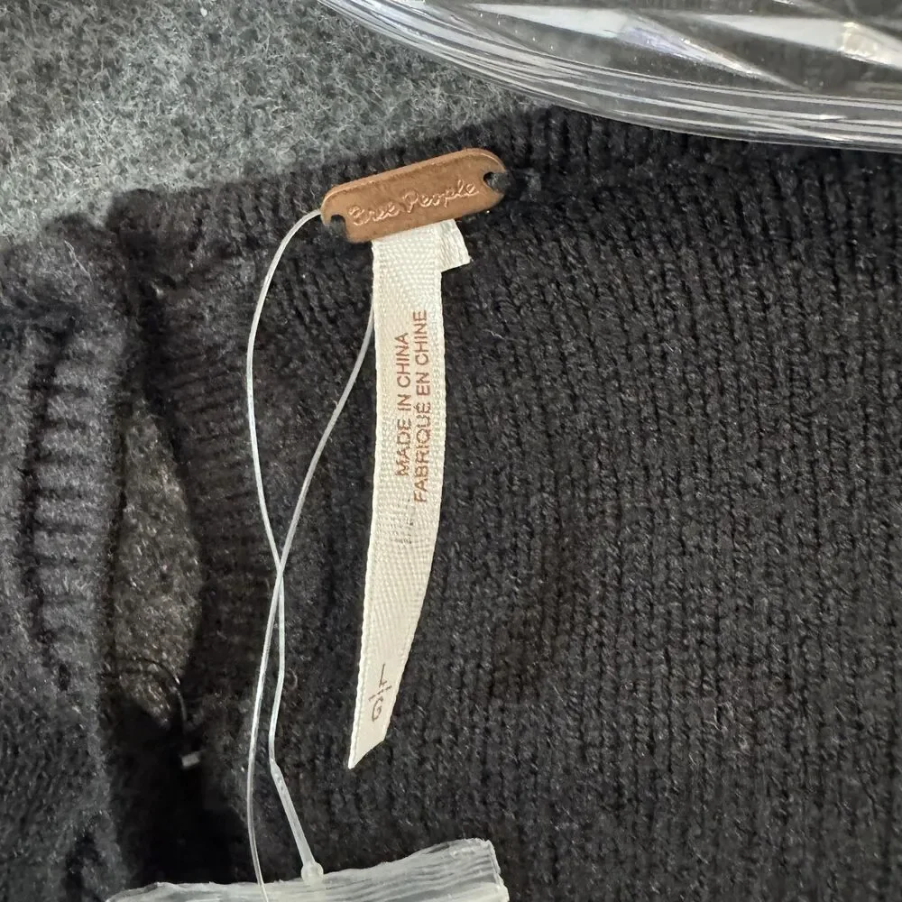 Free People Small World Dress Women's Large Black Cable Knit Cut Out Sweater